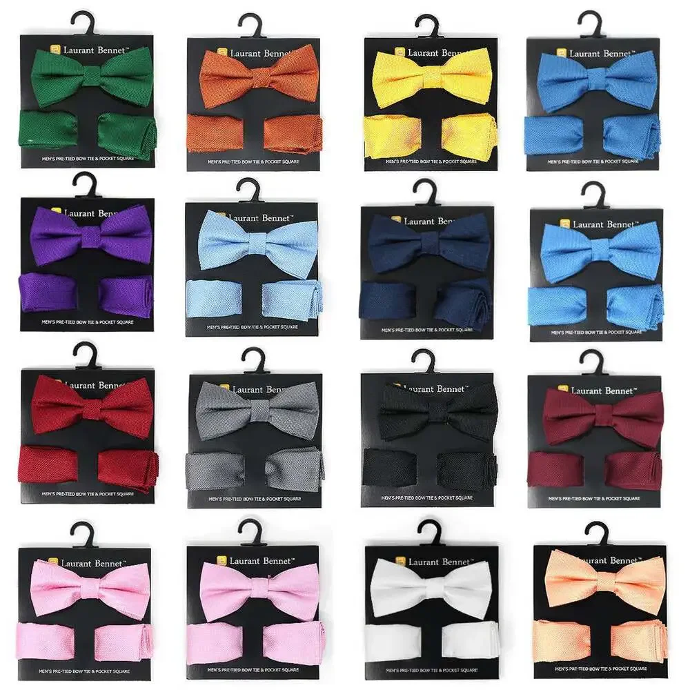 Selini New York - Poly Woven Men's Banded Bow Tie and Hanky Set - BTH6308